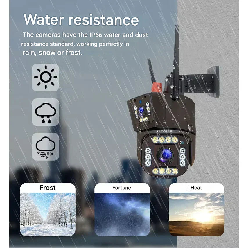 Dual Lens Solar Security Camera | 10x Zoom 360° PTZ | 12,000 mAh IP66 4G WLAN