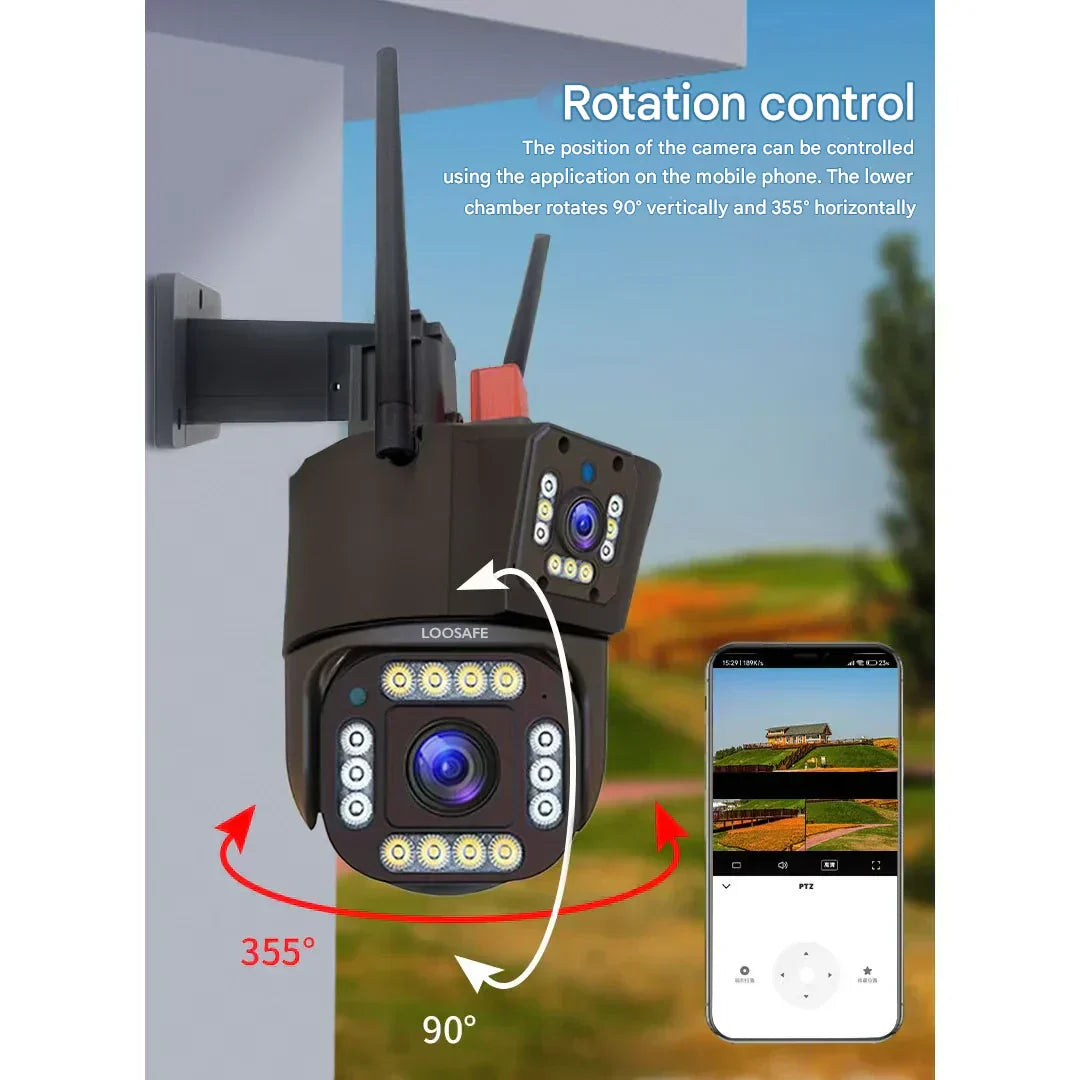 Dual Lens Solar Security Camera | 10x Zoom 360° PTZ | 12,000 mAh IP66 4G WLAN