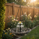 Solar-Powered Two-Tier Hanging Bird Bath with Fountain | Glass Bowl