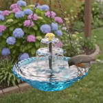 Solar-Powered Two-Tier Hanging Bird Bath with Fountain | Glass Bowl