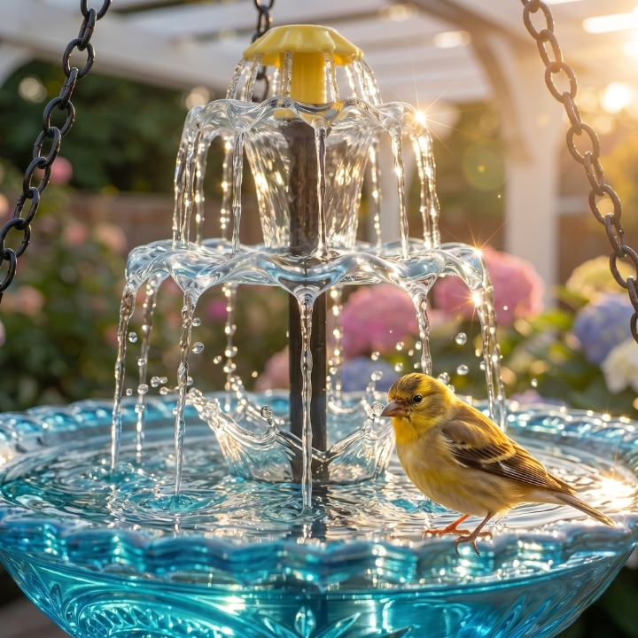 Solar-Powered Two-Tier Hanging Bird Bath with Fountain | Glass Bowl