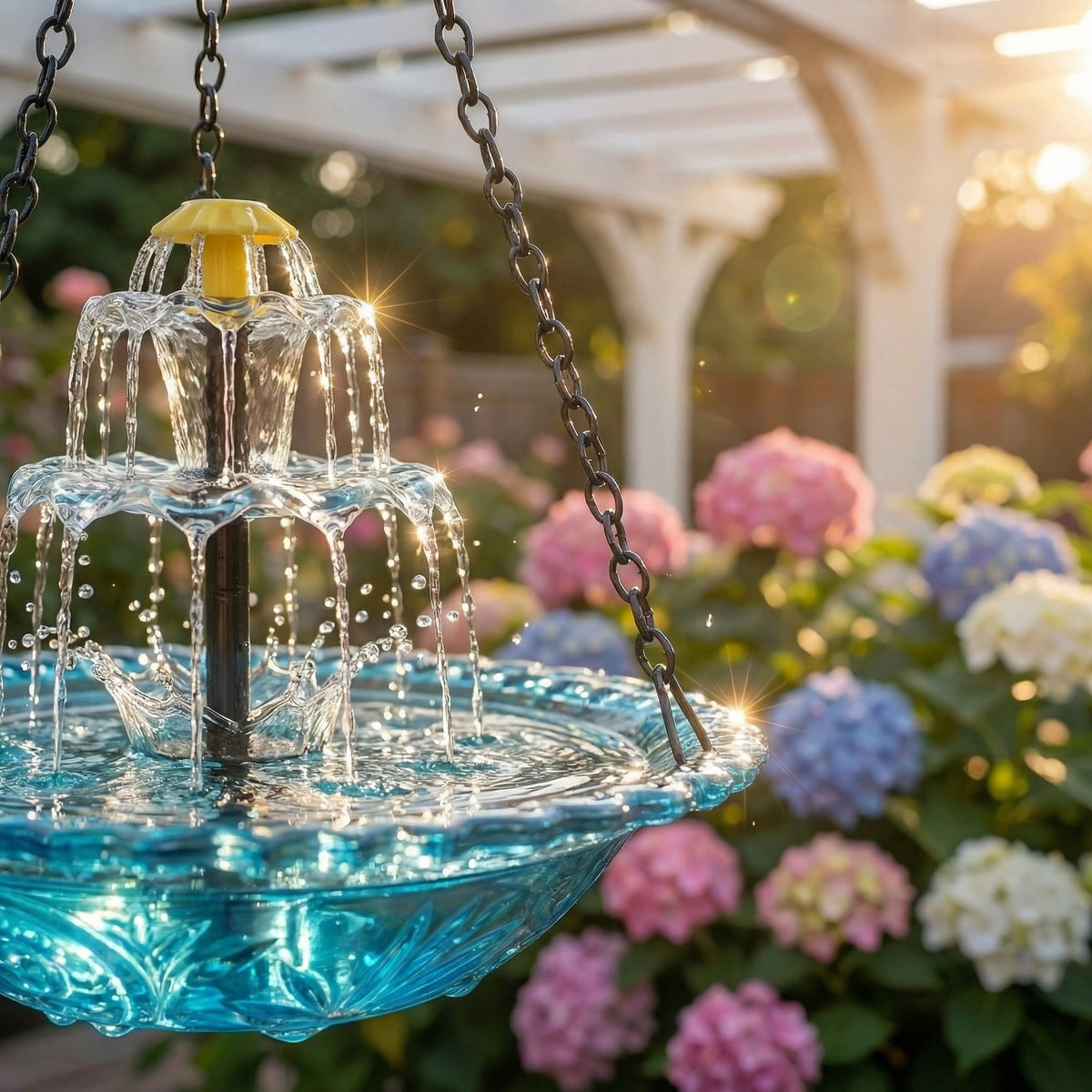 Solar-Powered Two-Tier Hanging Bird Bath with Fountain | Glass Bowl