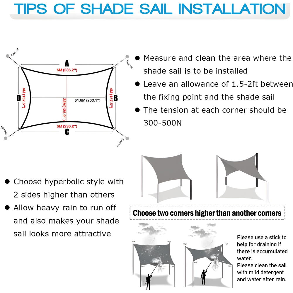 Rectangular Waterproof Sunshade | Outdoor Fabric | UV Protection