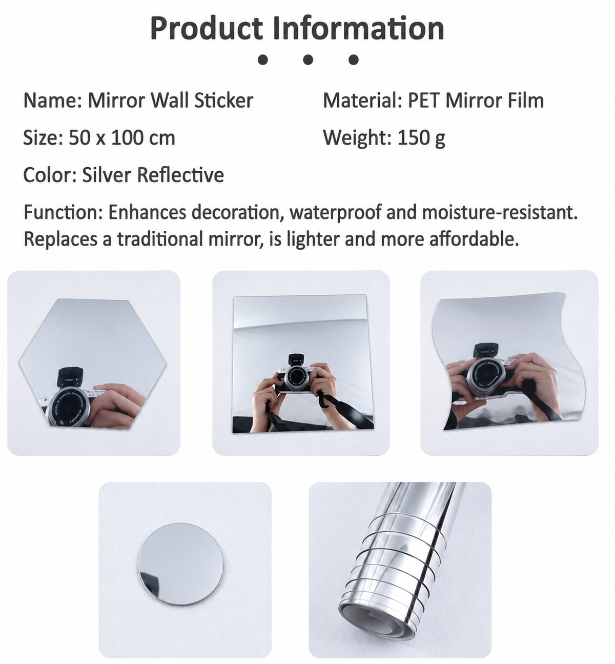 Self-Adhesive Mirror Film | Shatterproof & Customizable | Crystal Clear Finish