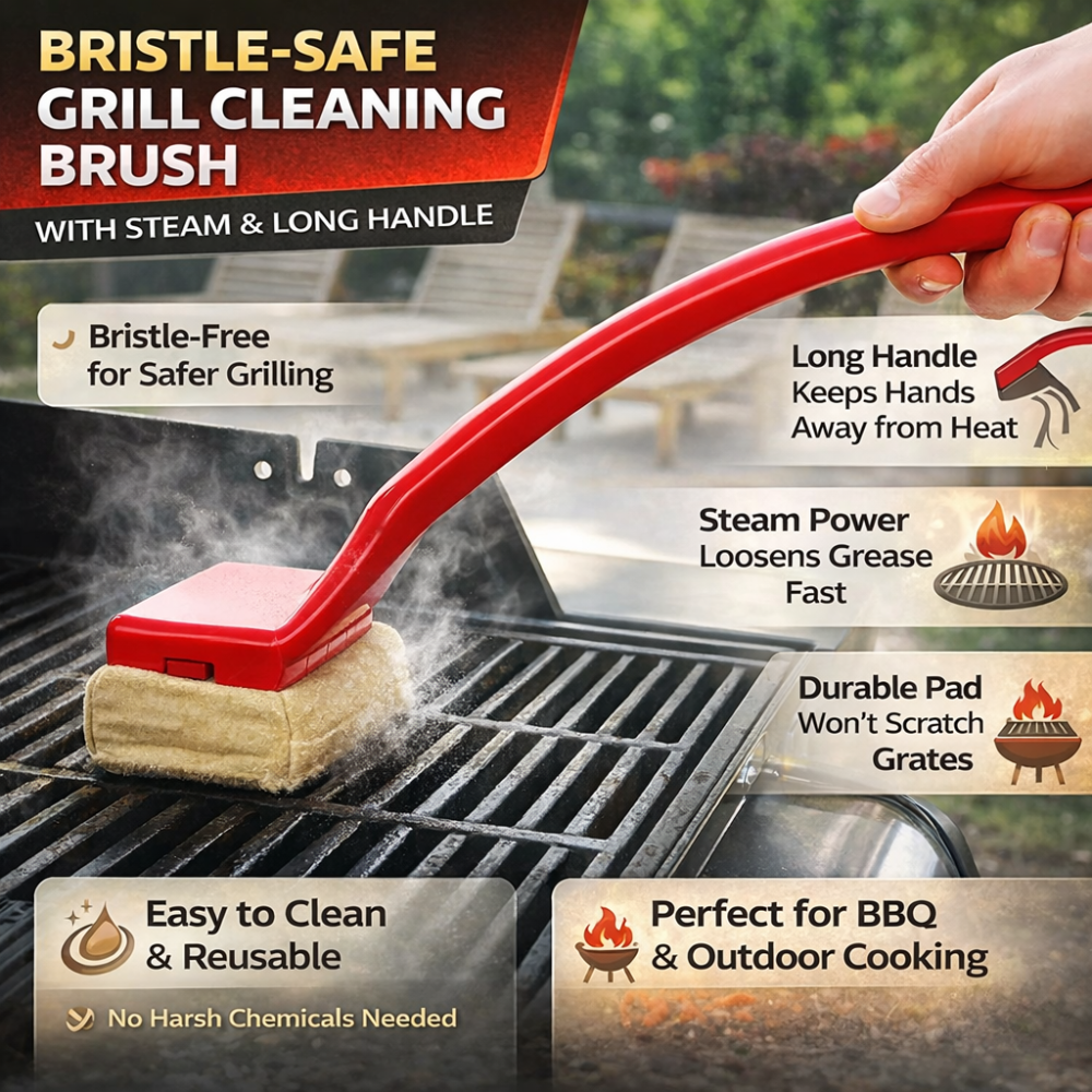 Non-Scratch BBQ Brush with Long Handle - Safe Steam Grill Cleaner