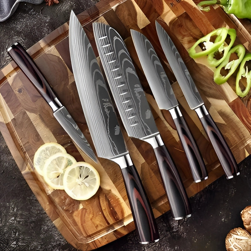 Premium High-Carbon Damascus Steel Chef Knife Set with Wood Handle