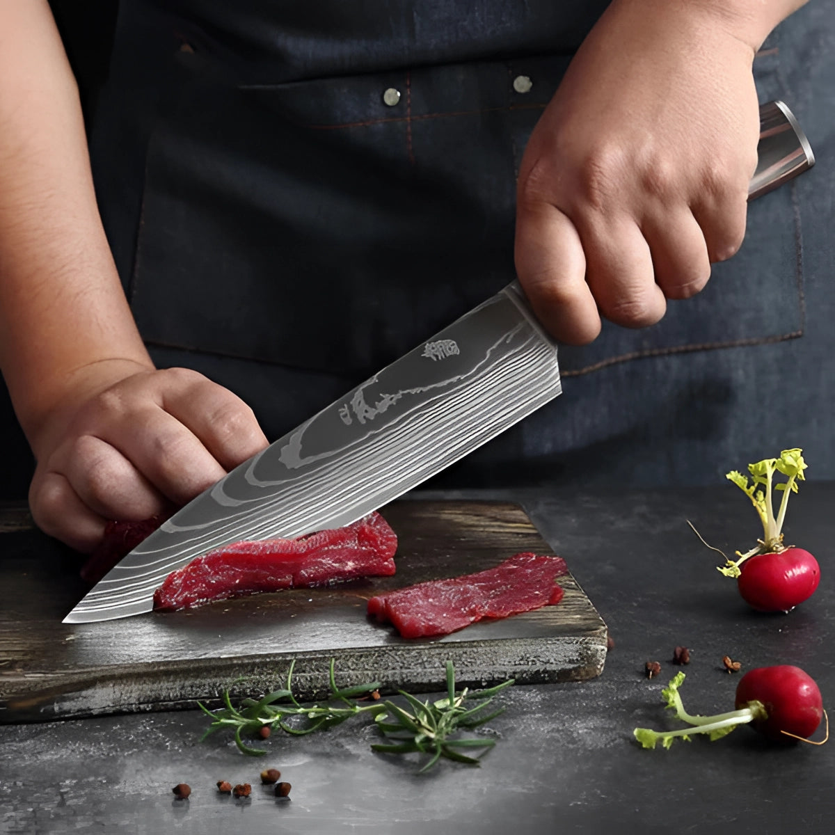Premium High-Carbon Damascus Steel Chef Knife Set with Wood Handle