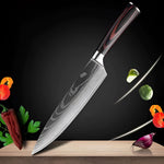 Premium High-Carbon Damascus Steel Chef Knife Set with Wood Handle