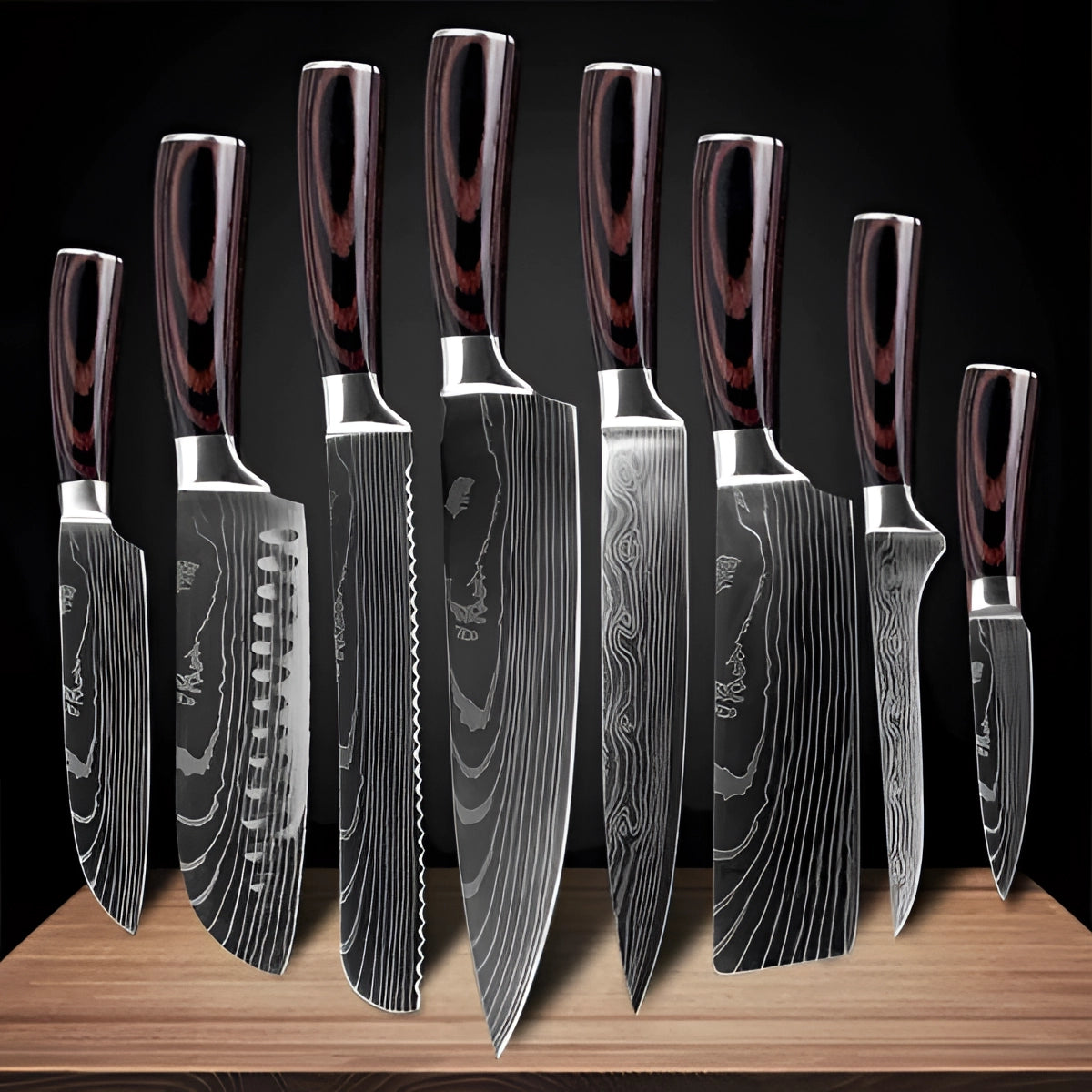 Premium High-Carbon Damascus Steel Chef Knife Set with Wood Handle