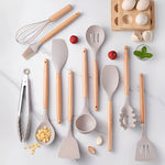 Eco-Friendly Silicone Kitchen Utensil Set with Bamboo Handles