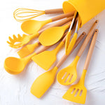 Eco-Friendly Silicone Kitchen Utensil Set with Bamboo Handles