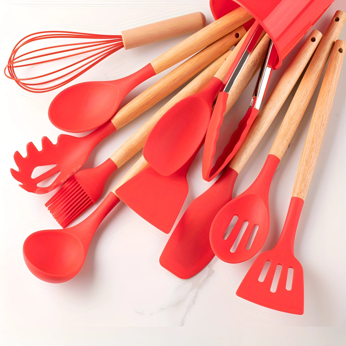 Eco-Friendly Silicone Kitchen Utensil Set with Bamboo Handles