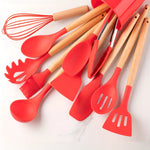 Eco-Friendly Silicone Kitchen Utensil Set with Bamboo Handles