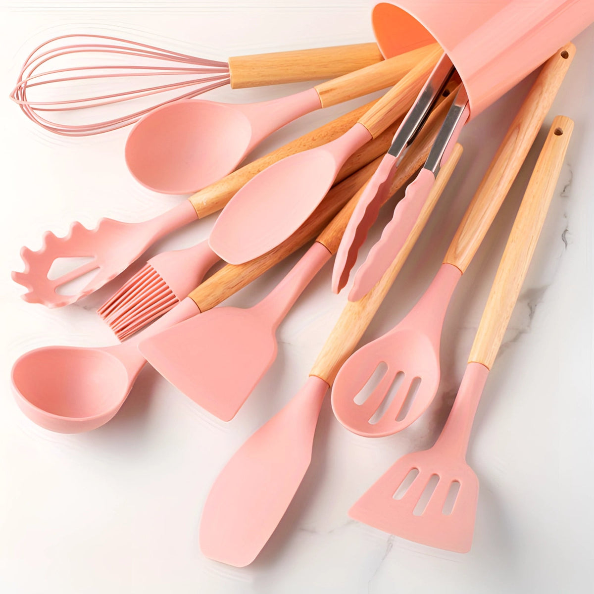 Eco-Friendly Silicone Kitchen Utensil Set with Bamboo Handles