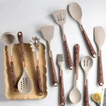 Premium Kitchen Utensils Set - Copper and Wood Handles, Silicone Tools