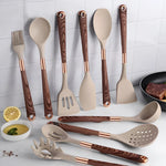 Premium Kitchen Utensils Set - Copper and Wood Handles, Silicone Tools