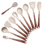 Premium Kitchen Utensils Set - Copper and Wood Handles, Silicone Tools