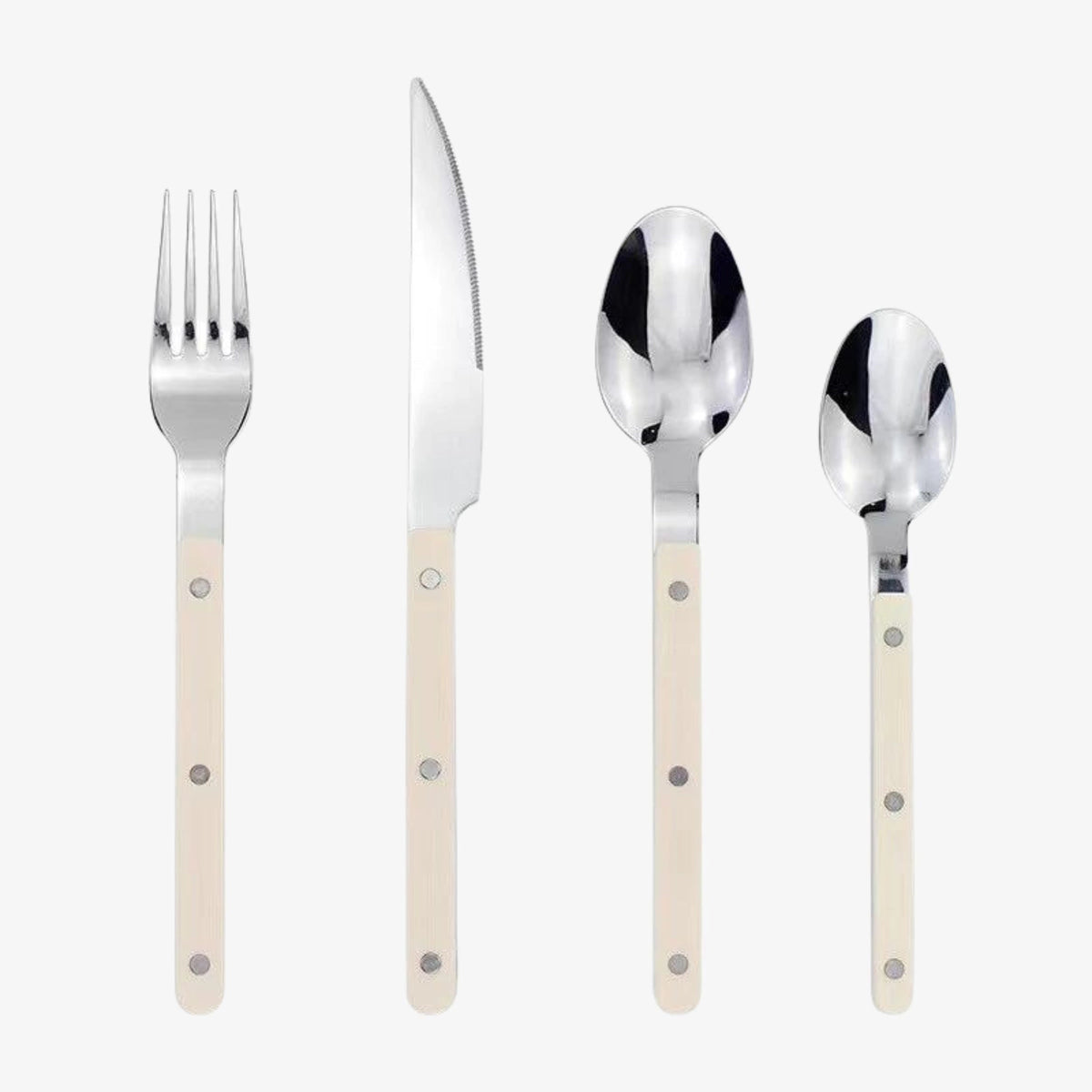 Contemporary Stainless Steel Cutlery Set - 24-Piece Flatware with Black Handles