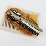 Contemporary Stainless Steel Cutlery Set - 24-Piece Flatware with Black Handles