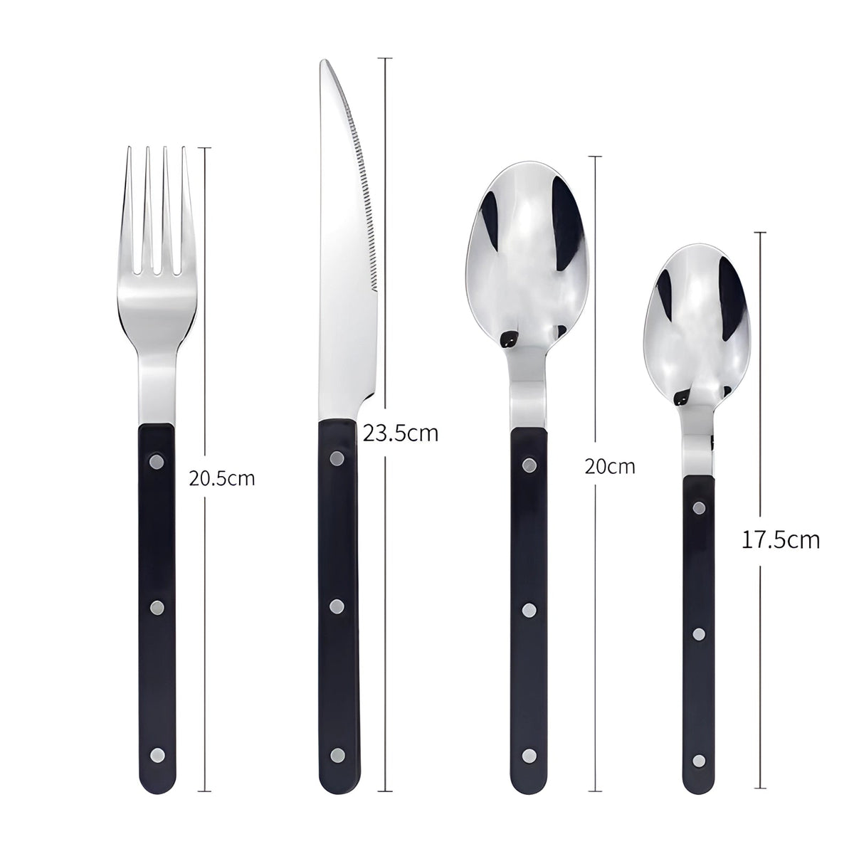 Contemporary Stainless Steel Cutlery Set - 24-Piece Flatware with Black Handles