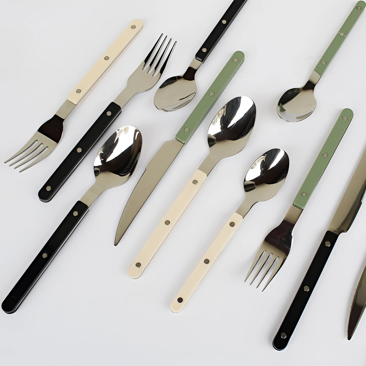 Contemporary Stainless Steel Cutlery Set - 24-Piece Flatware with Black Handles