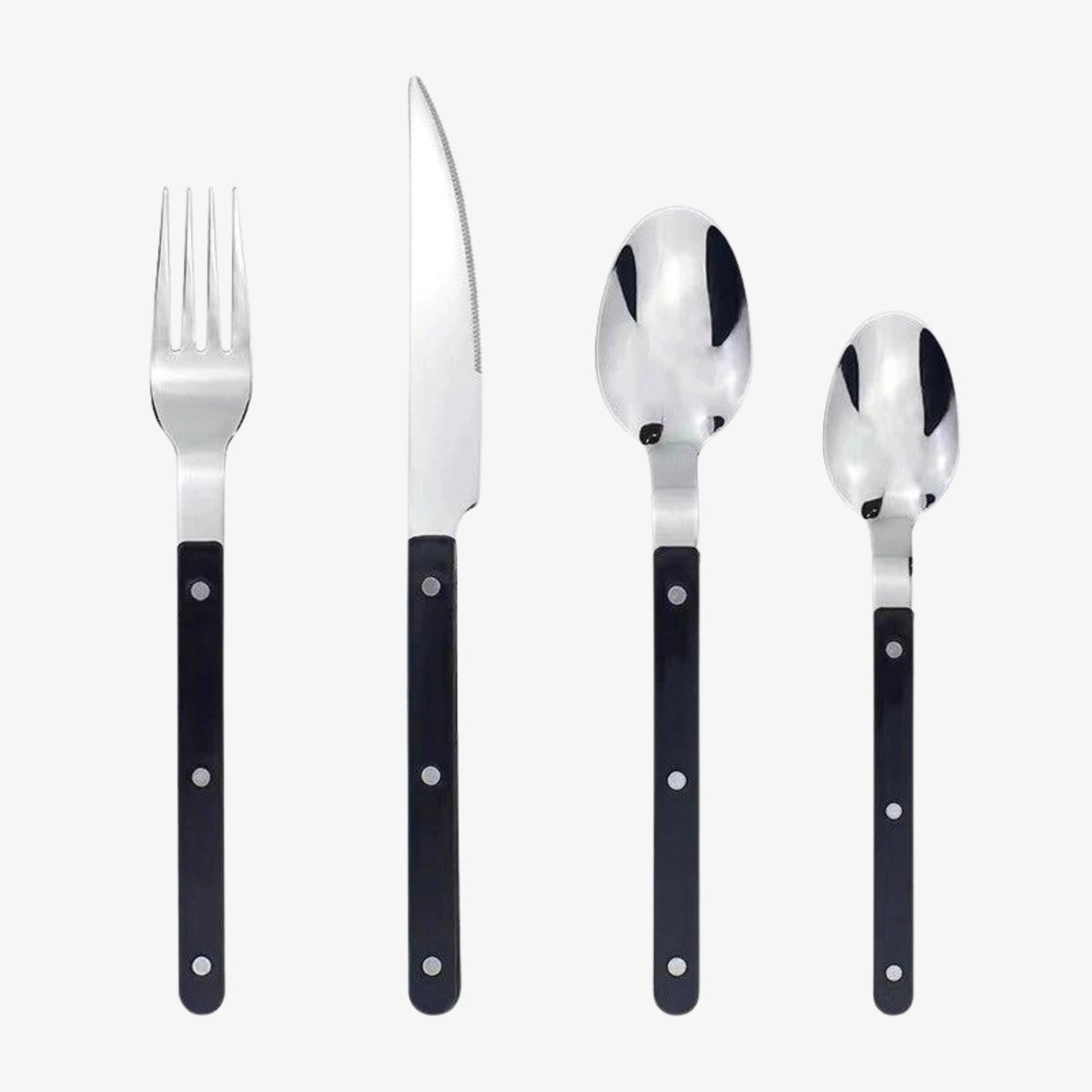 Contemporary Stainless Steel Cutlery Set - 24-Piece Flatware with Black Handles