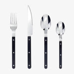 Contemporary Stainless Steel Cutlery Set - 24-Piece Flatware with Black Handles