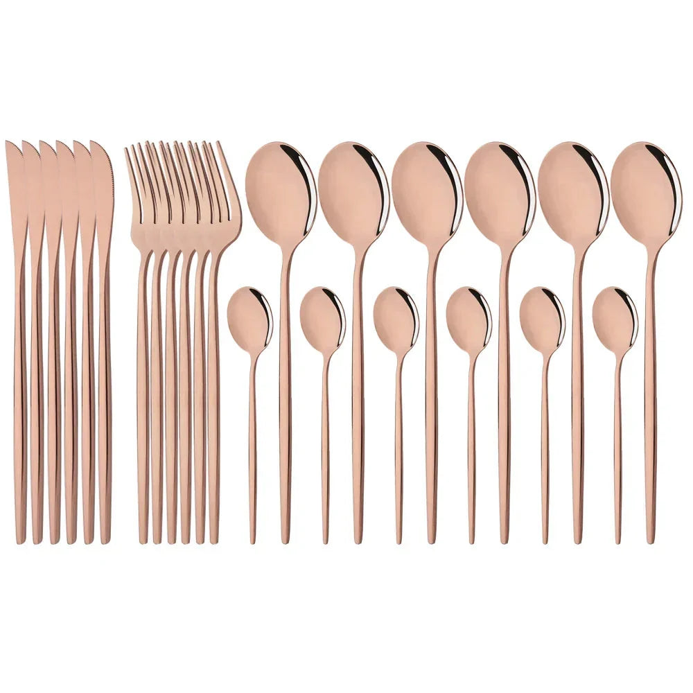 Elegant Modern Pink Stainless Steel Flatware Set | Stylish Pink Cutlery