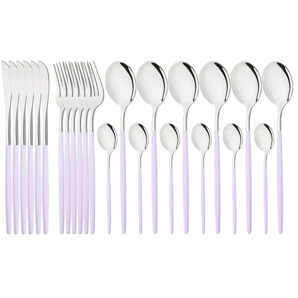 Elegant Modern Pink Stainless Steel Flatware Set | Stylish Pink Cutlery