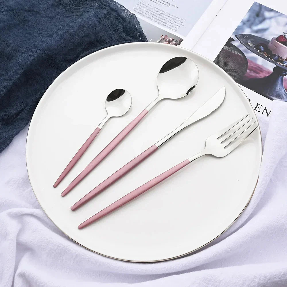 Elegant Modern Pink Stainless Steel Flatware Set | Stylish Pink Cutlery
