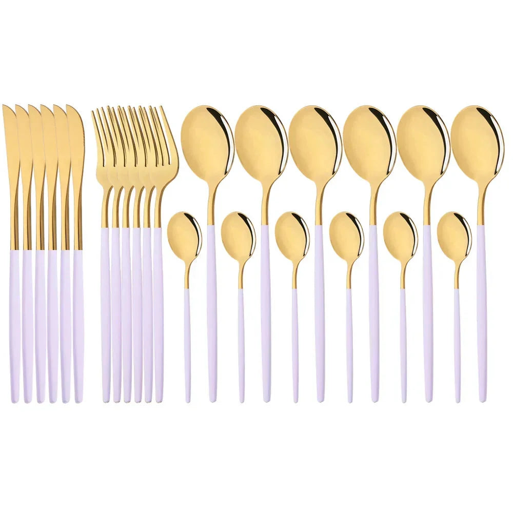 Elegant Modern Pink Stainless Steel Flatware Set | Stylish Pink Cutlery