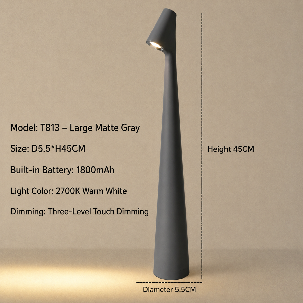 Wireless Designer LED Table Lamp | 3-Stage Touch Dimming