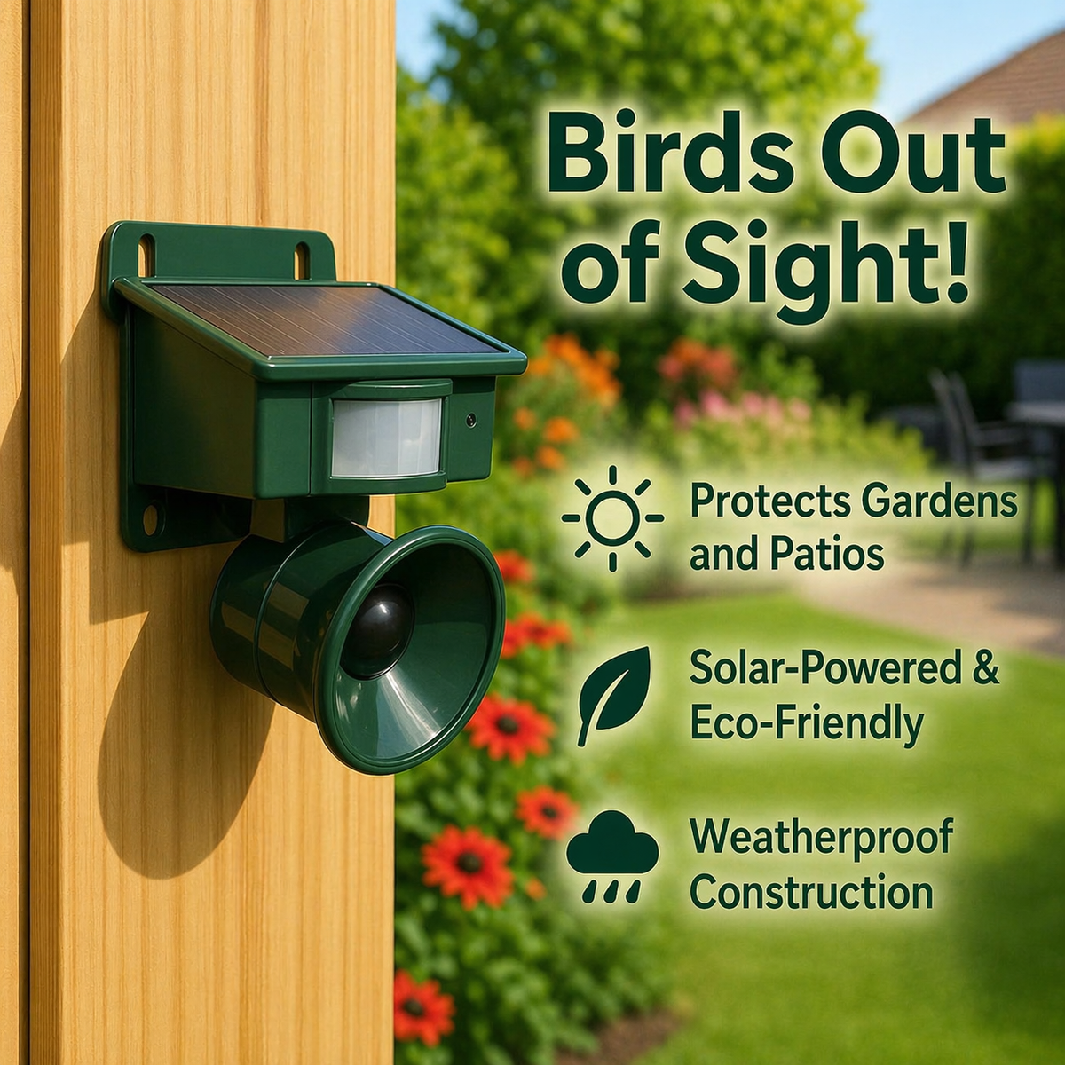 Solar-Powered Bird Deterrent with Animal-Friendly Predator Calls