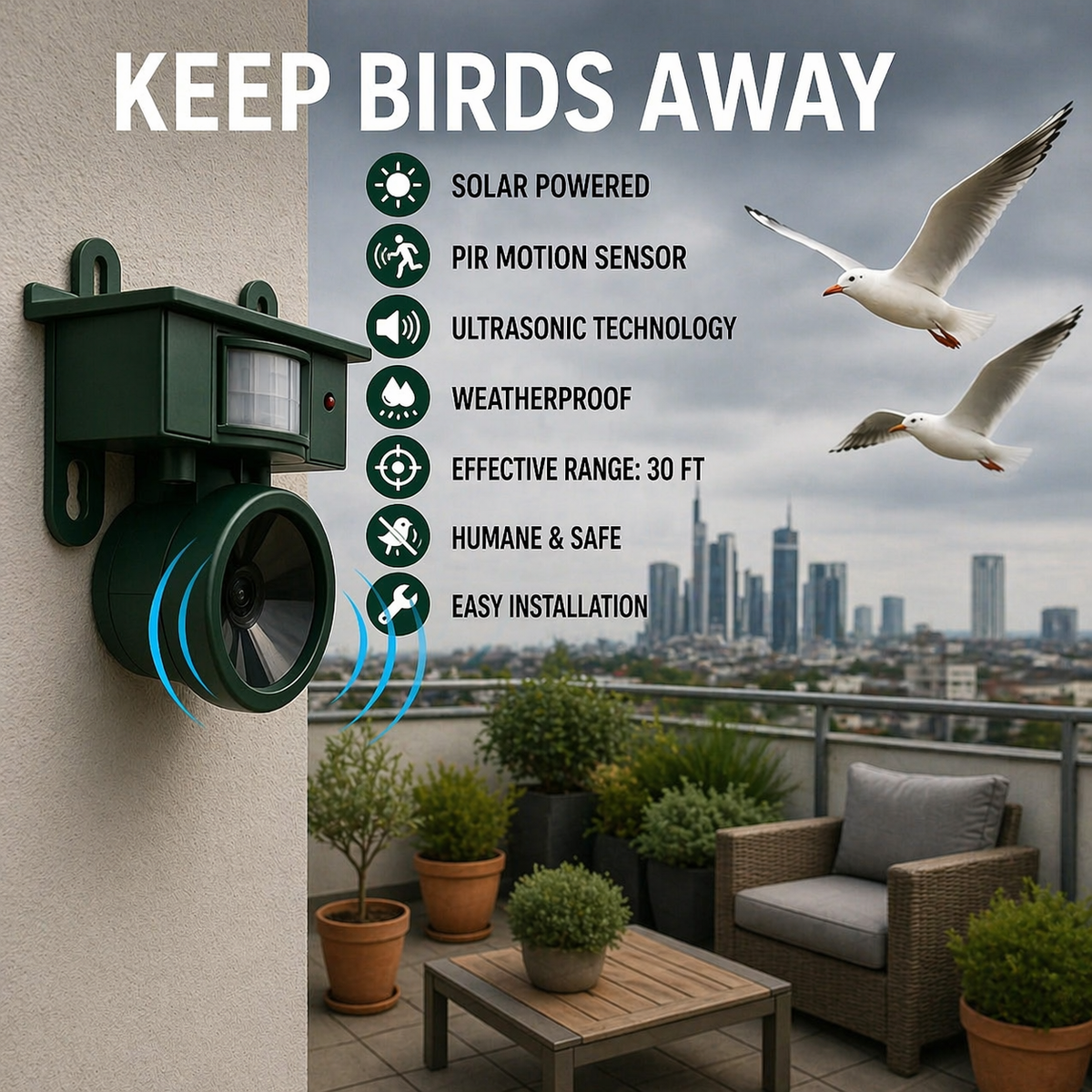 Solar-Powered Bird Deterrent with Animal-Friendly Predator Calls