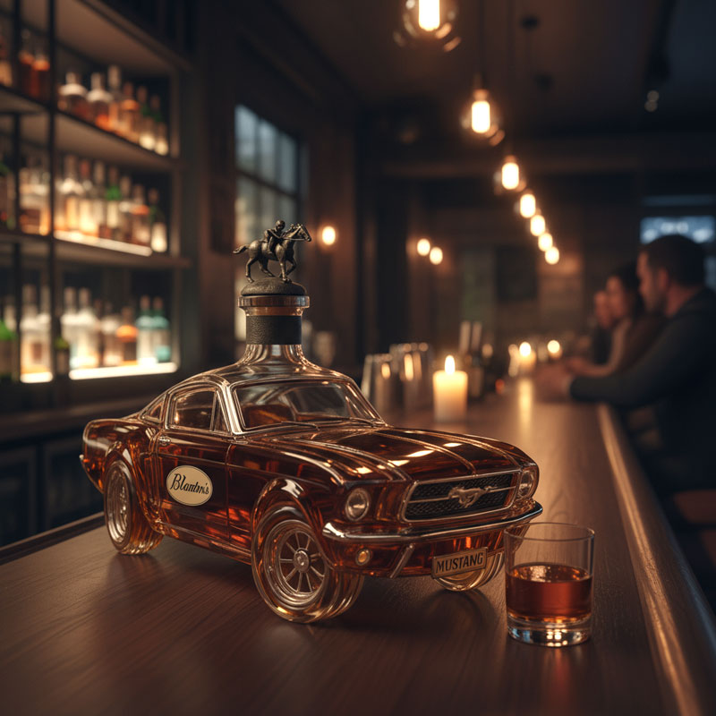 Whiskey Bottle | Mustang-Inspired Decanter | Intricate Glass Design | Perfect for Home Bar