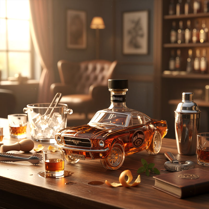 Whiskey Bottle | Mustang-Inspired Decanter | Intricate Glass Design | Perfect for Home Bar