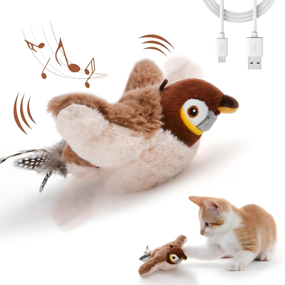 Interactive Plush Bird Cat Toy with Sound Activation and Movement