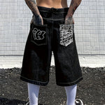 Relaxed Fit Bermuda Denim Shorts with Chic Floral Embroidery