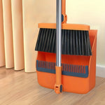 Rotatable Long Handle Broom and Dustpan Set with Built-In Comb Teeth