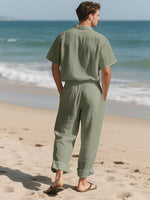 Men's Relaxed Linen Outfit – Lightweight and Breezy with Long Pants and Short Sleeves