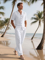 Men's Relaxed Linen Outfit – Lightweight and Breezy with Long Pants and Short Sleeves