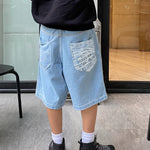 Relaxed Fit Bermuda Denim Shorts with Chic Floral Embroidery