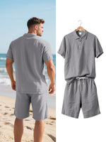 Men's Linen Polo and Shorts Ensemble – Relaxed and Comfortable for Warm Weather