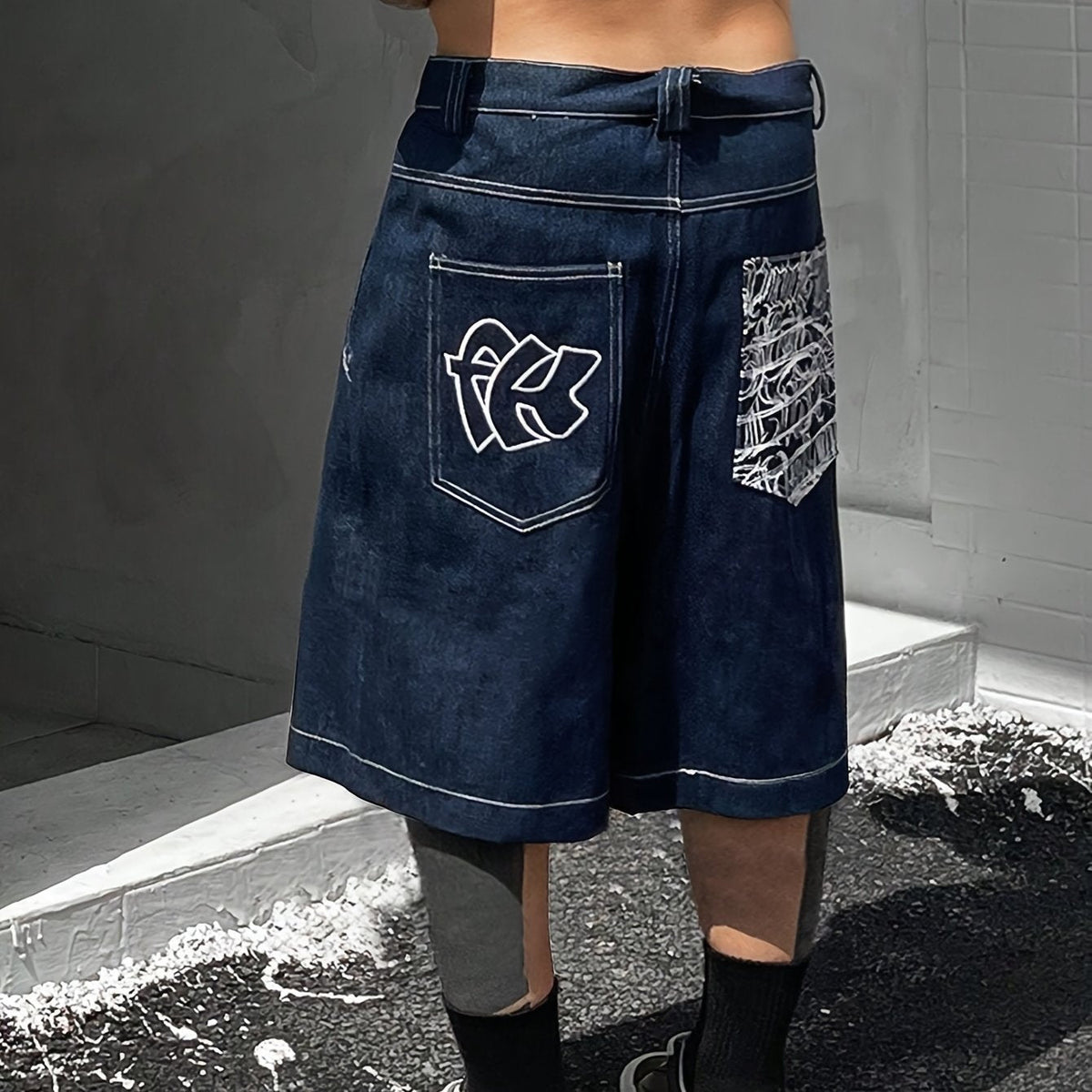 Relaxed Fit Bermuda Denim Shorts with Chic Floral Embroidery
