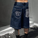 Relaxed Fit Bermuda Denim Shorts with Chic Floral Embroidery