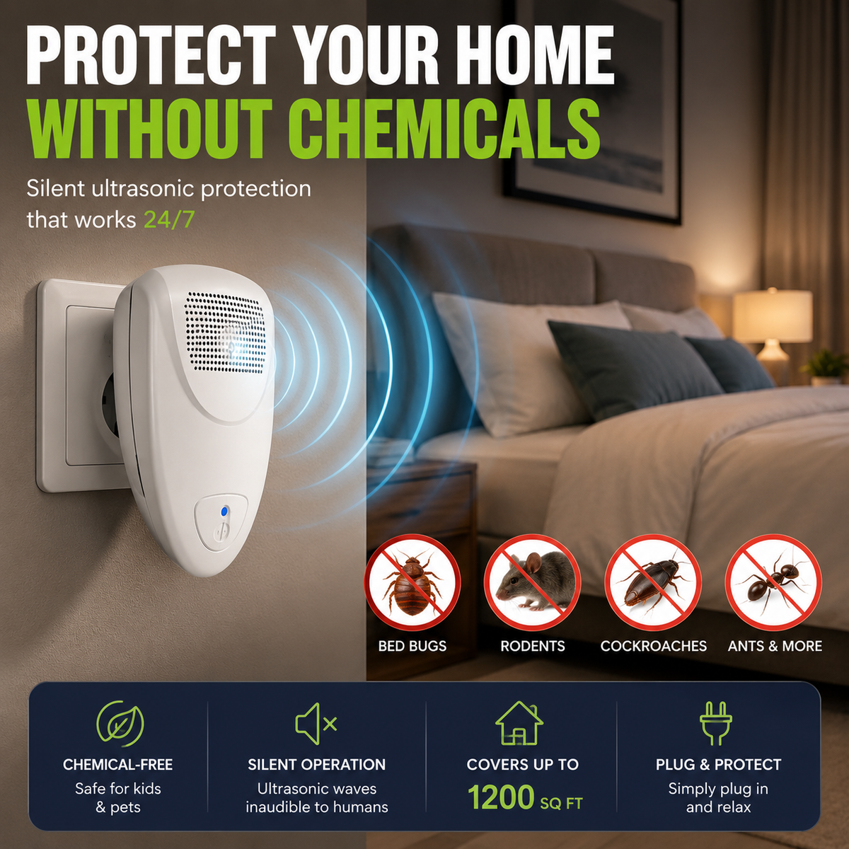 Ultrasonic Bed Bug Repeller for Safe Home Protection