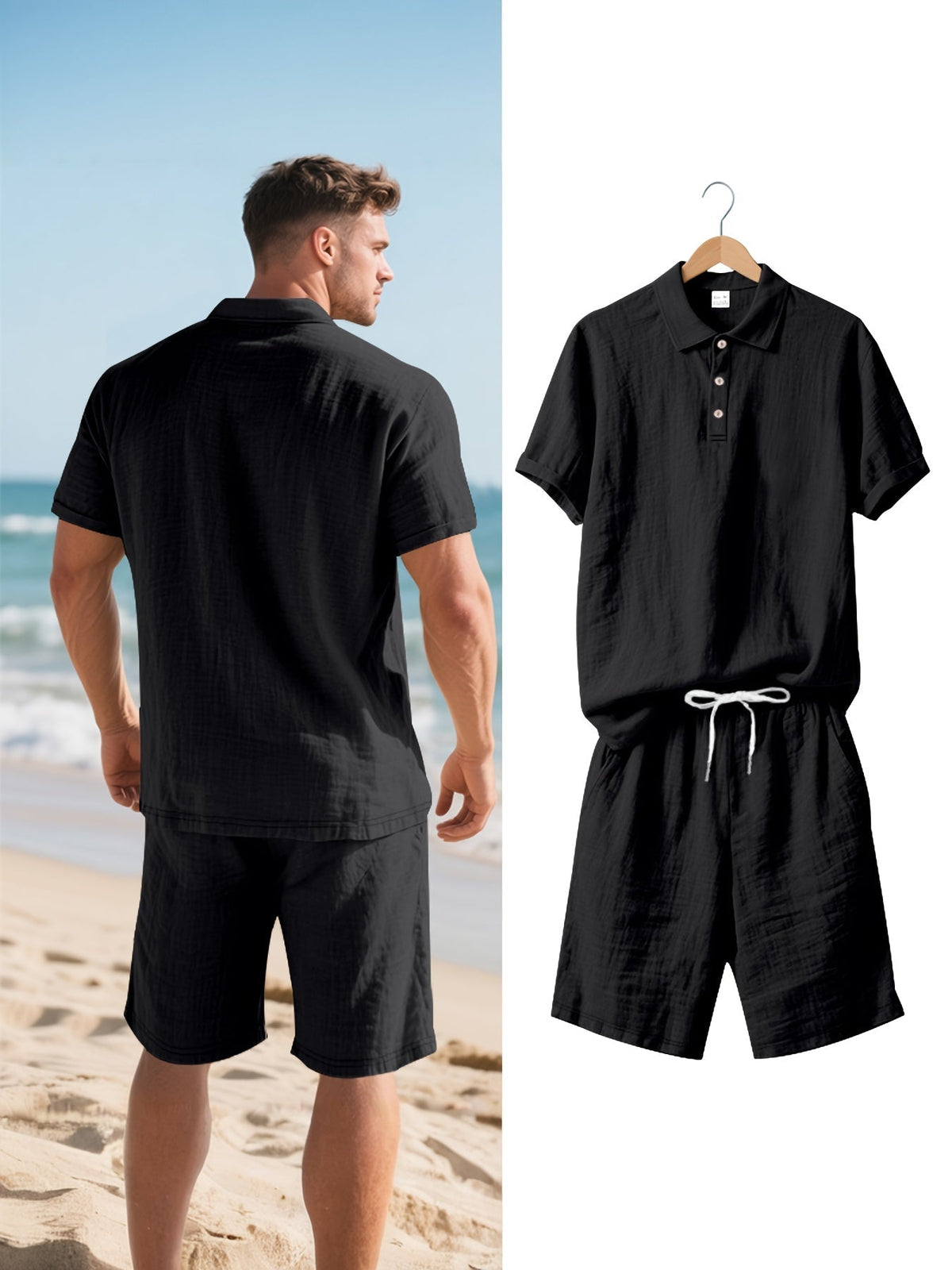 Men's Linen Polo and Shorts Ensemble – Relaxed and Comfortable for Warm Weather