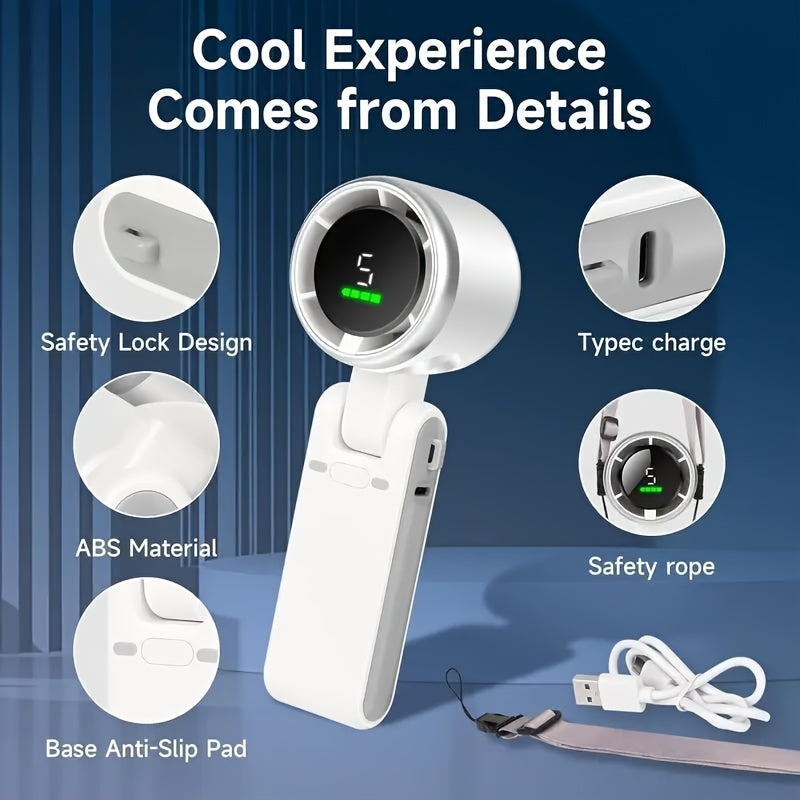 Portable Turbo Handheld Fan – 3-in-1 USB Rechargeable with 5 Speed Settings