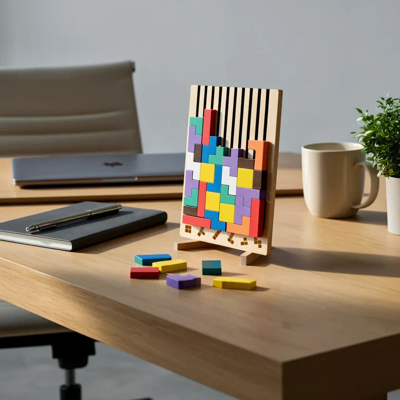 Wooden Tetris Puzzle Board – Ideal Desk Brain Break