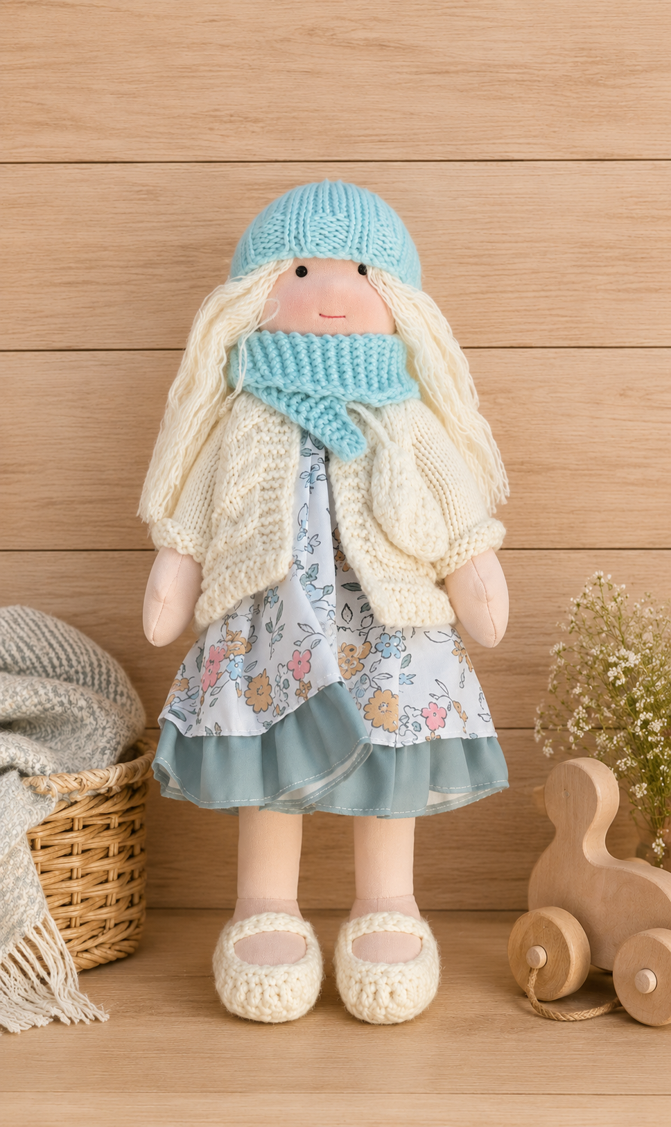 Handcrafted Waldorf Plush Doll – Soft Cotton Toy with Fabric Box | Cute & Cuddly | Perfect for Children's Birthdays & Imaginative Play